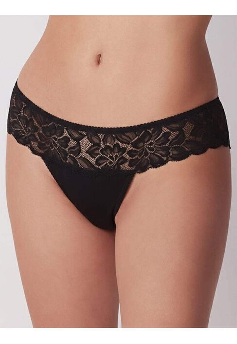 Chiloti brazilieni bumbac cu talia joasa si dantela ADC87 - Negru