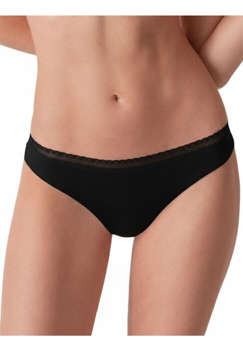 Chiloti brazilieni cu talia joasa si dantela ADA76 0001 - Negru
