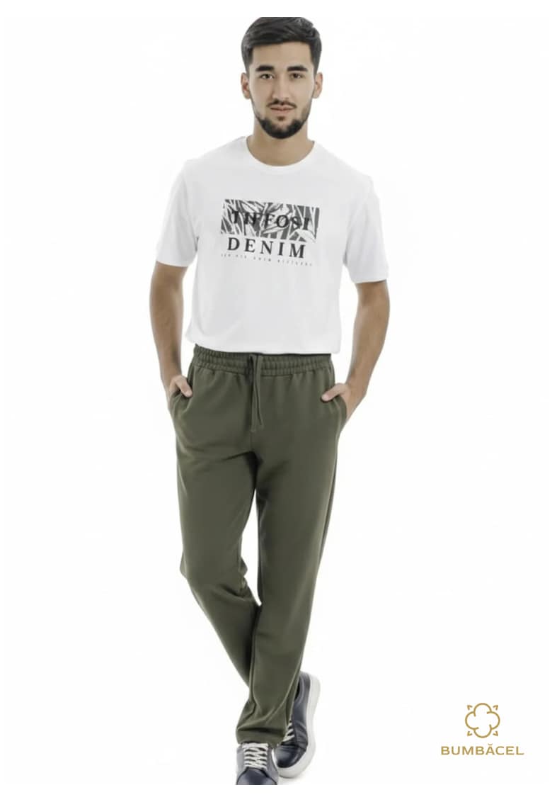 Pantaloni lungi sport - cu snur si buzunare - din bumbac - pentru barbati