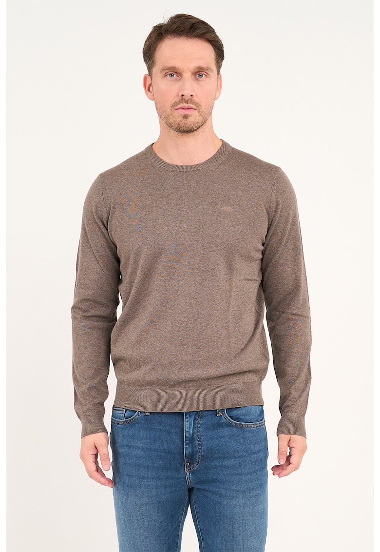 Pulover uni din bumbac - Maro taupe deschis