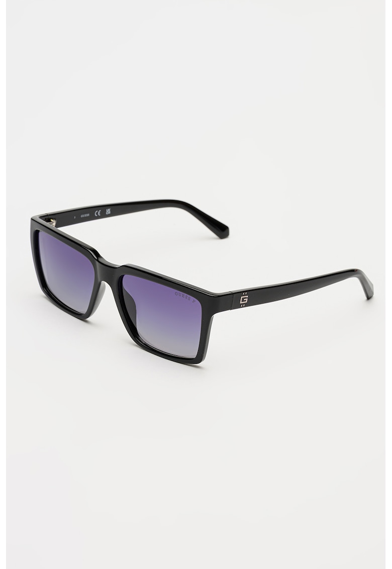 Ochelari de soare dreptunghiulari cu logo - Negru