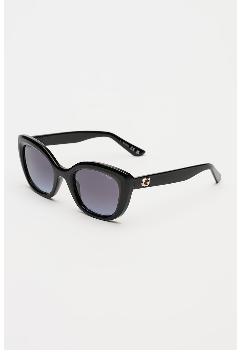 Ochelari de soare cat-eye cu model uni - Negru