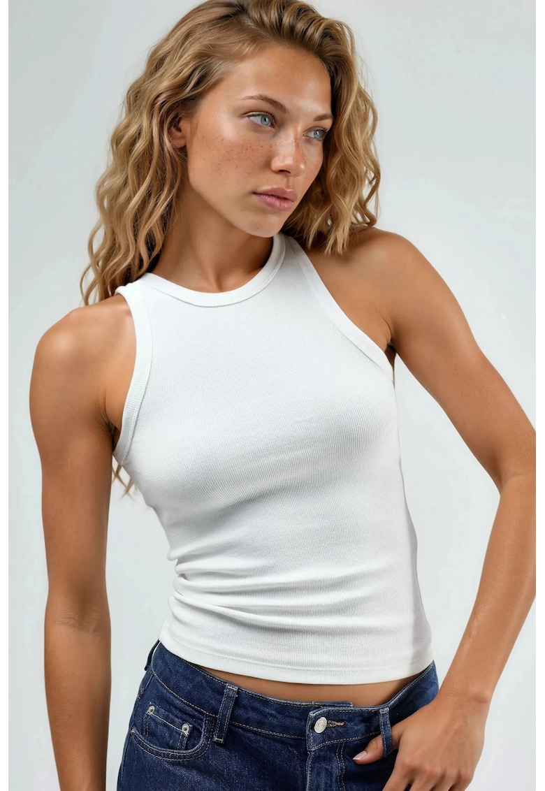 Maiou guler rotund - alb - jerseu