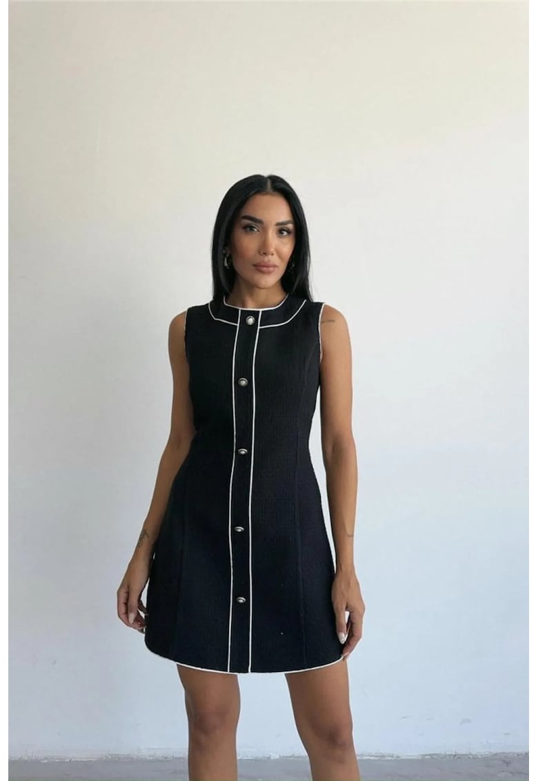 Rochie Midi - inchidere cu nasturi - negru - bumbac