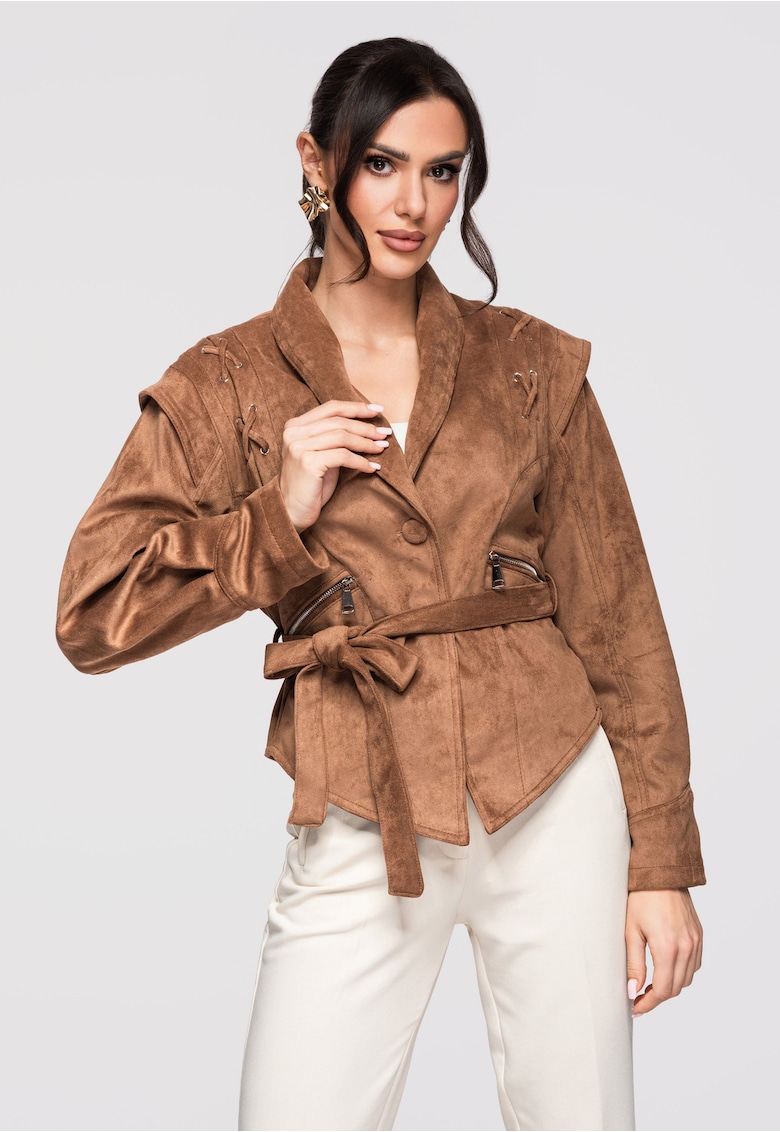 Jacheta de piele OW-JANP-0116 - Maro deschis