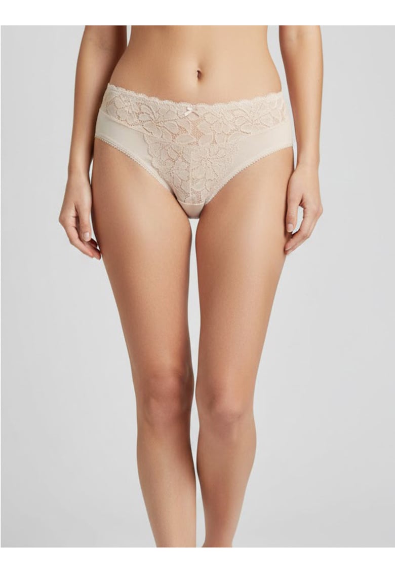 Chiloti clasici bumbac cu talia medie si dantela ADC88 - Nude rose