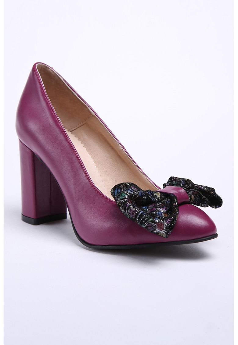 Pantofi din piele cu toc masiv - Violet tyrian