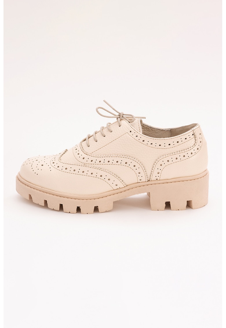 Pantofi derby din piele cu design perforat - Crem