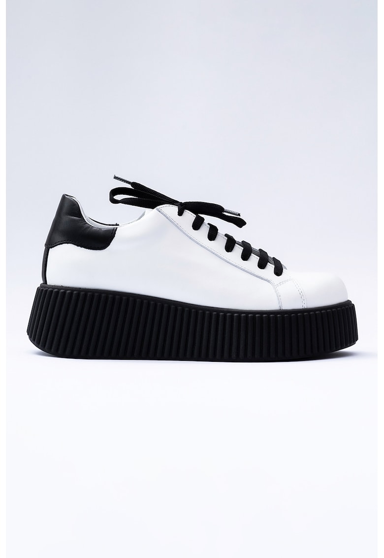 Pantofi sport wedge din piele - Negru/Alb optic