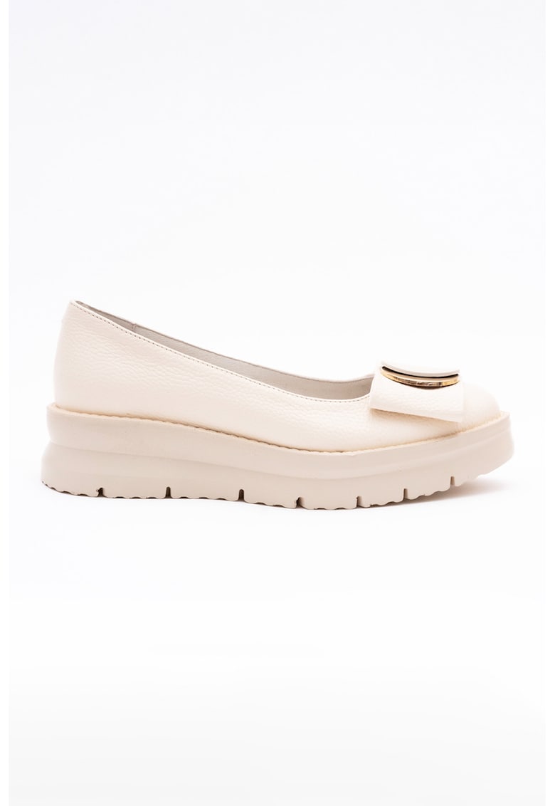 Balerini wedge din piele - Crem