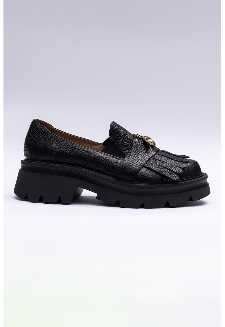 Pantofi loafer din piele cu detaliu metalic - Negru