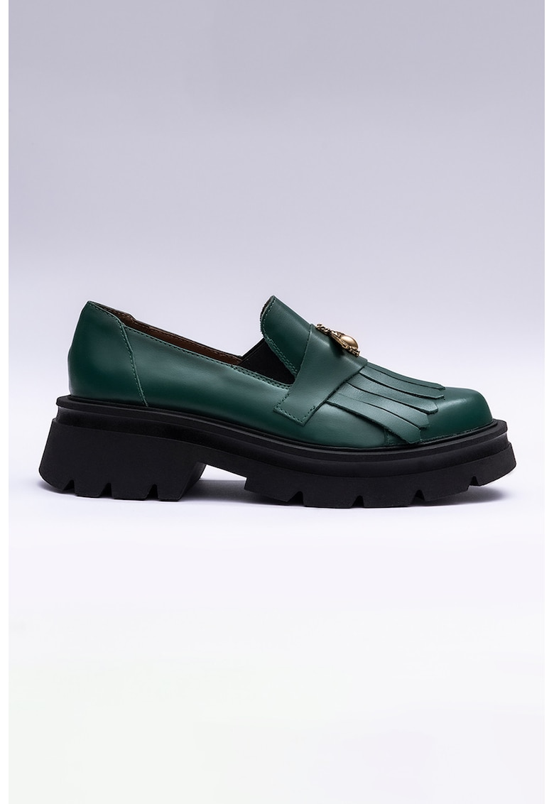 Pantofi loafer din piele cu detaliu metalic - Verde