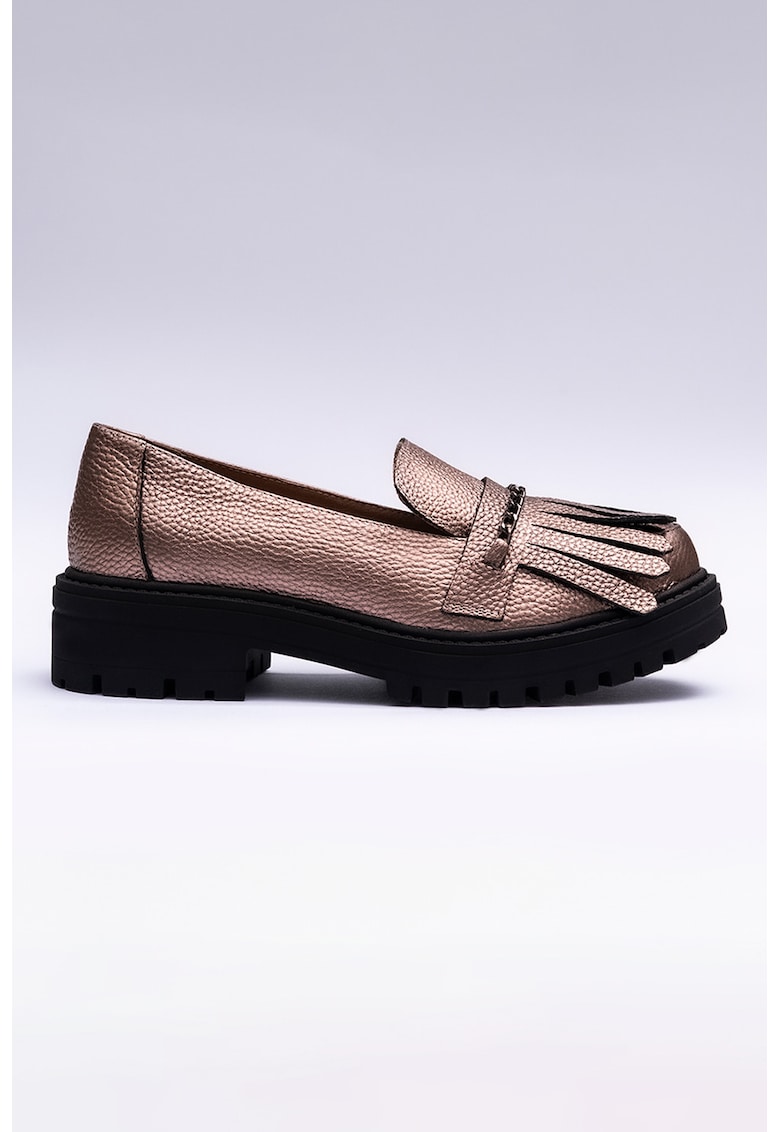 Pantofi loafer din piele cu aspect metalic - Roz prafuit