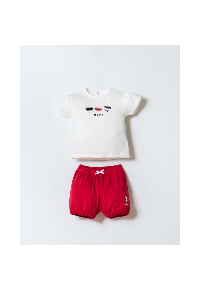 Set de tricou cu imprimeu logo si pantaloni scurti - Alb