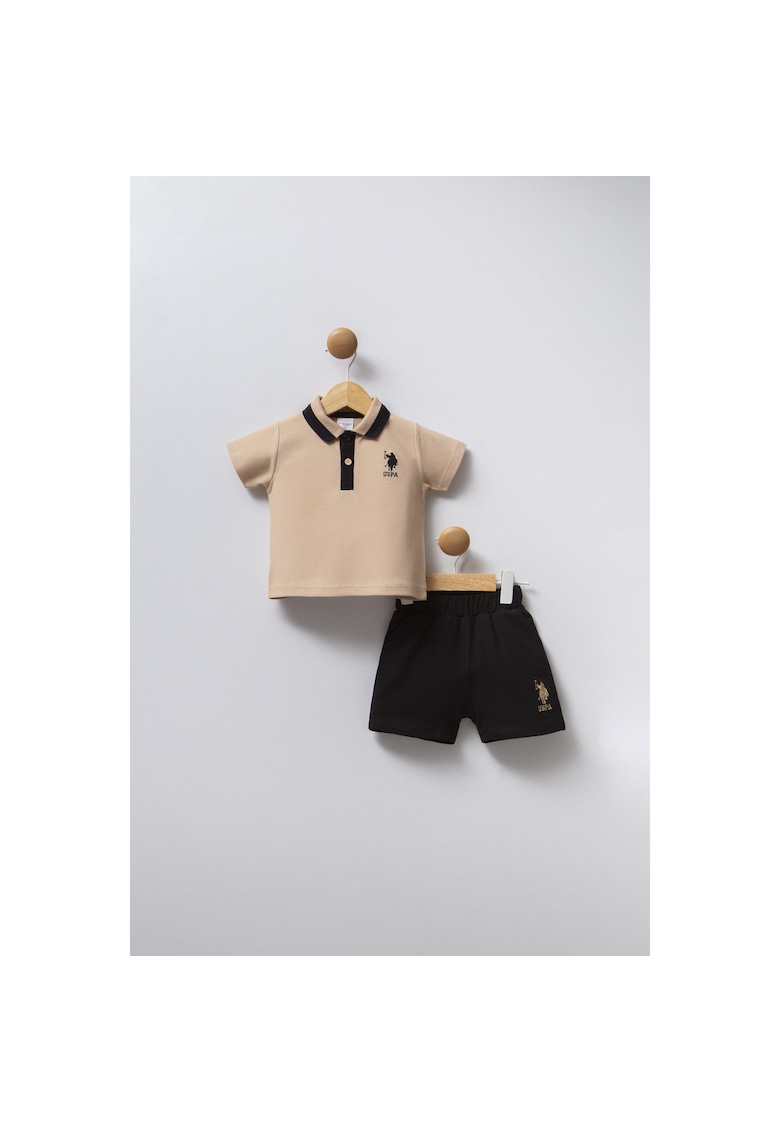 Set doua piese cu tricou si pantaloni scurti pentru baieti - Bej