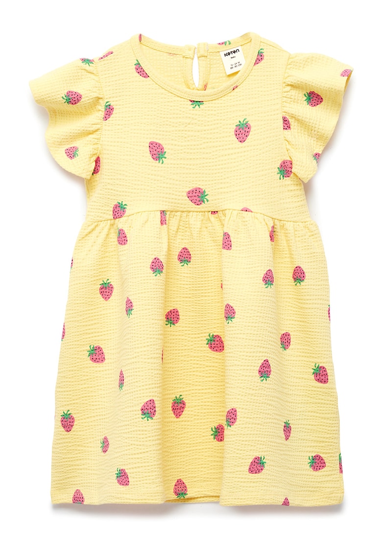Rochie scurta din amestec de bumbac cu capsune - Galben