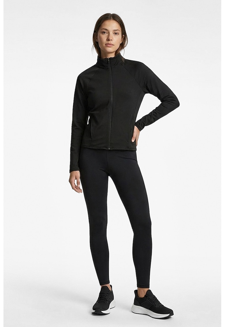 Bluza de trening cu fermoar si maneci raglan - Negru