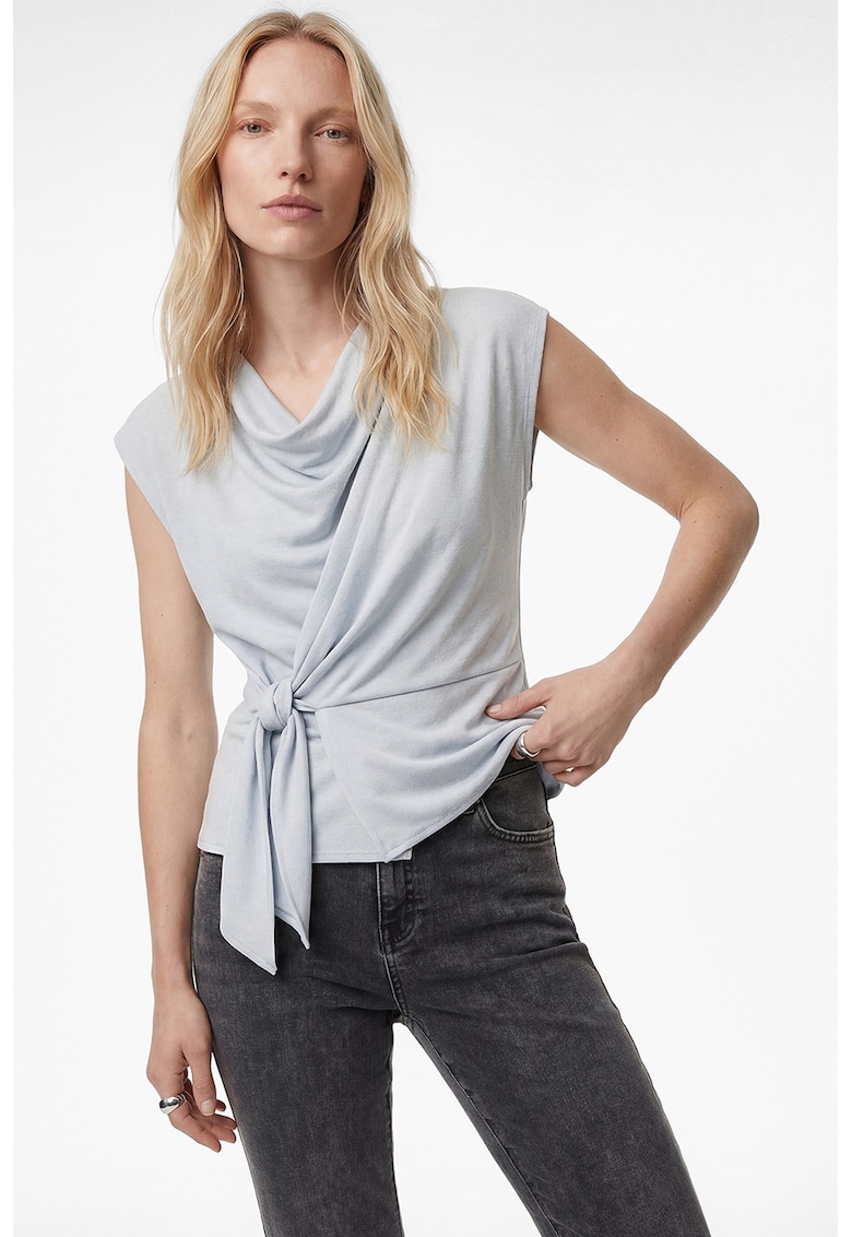 Bluza cu decolteu drapat si model petrecut - Argintiu