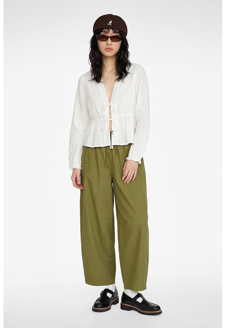 Bluza din amestec de bumbac cu broderie discreta - Alb murdar