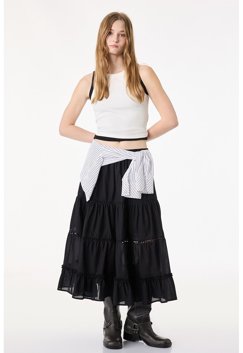 Fusta midi cu aspect stratificat - Negru