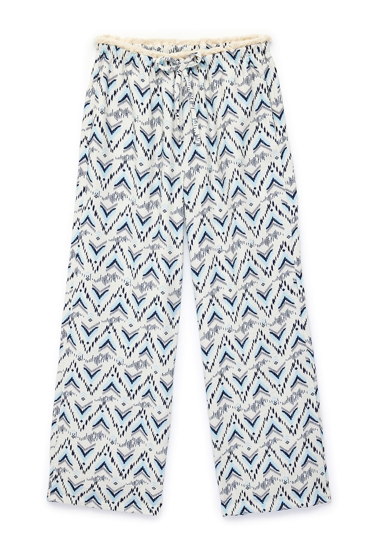 Pantaloni cu croiala ampla - talie ajustabila si model - Alb murdar/Albastru