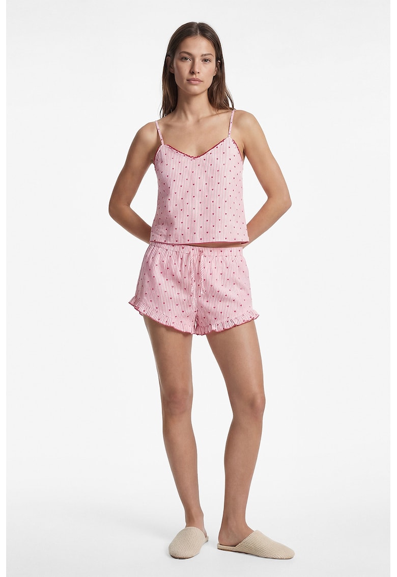Top de pijama crop cu imprimeu - Rosu/Roz deschis