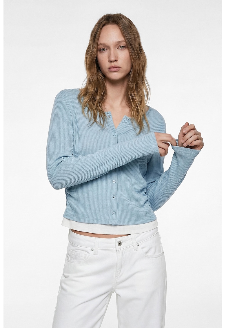Bluza cu striatii - aspect 2in1 si fronseruri - Albastru pastel