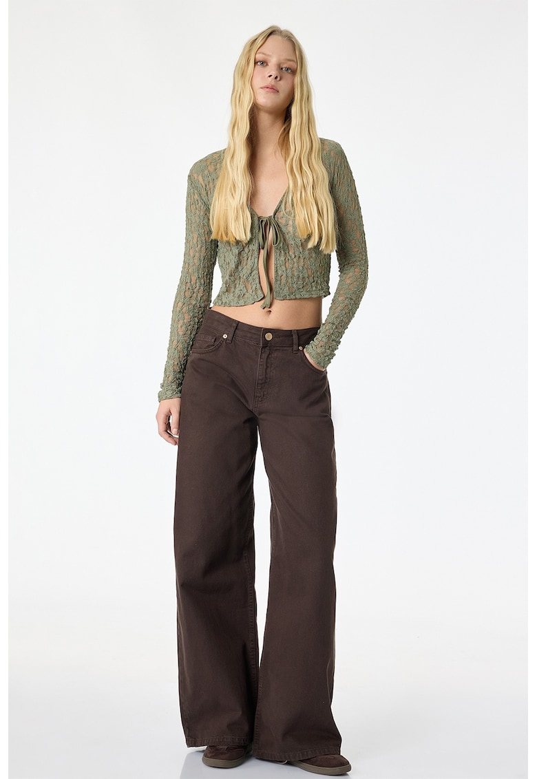 Bluza crop de dantela cu prindere in talie - Verde sparanghel