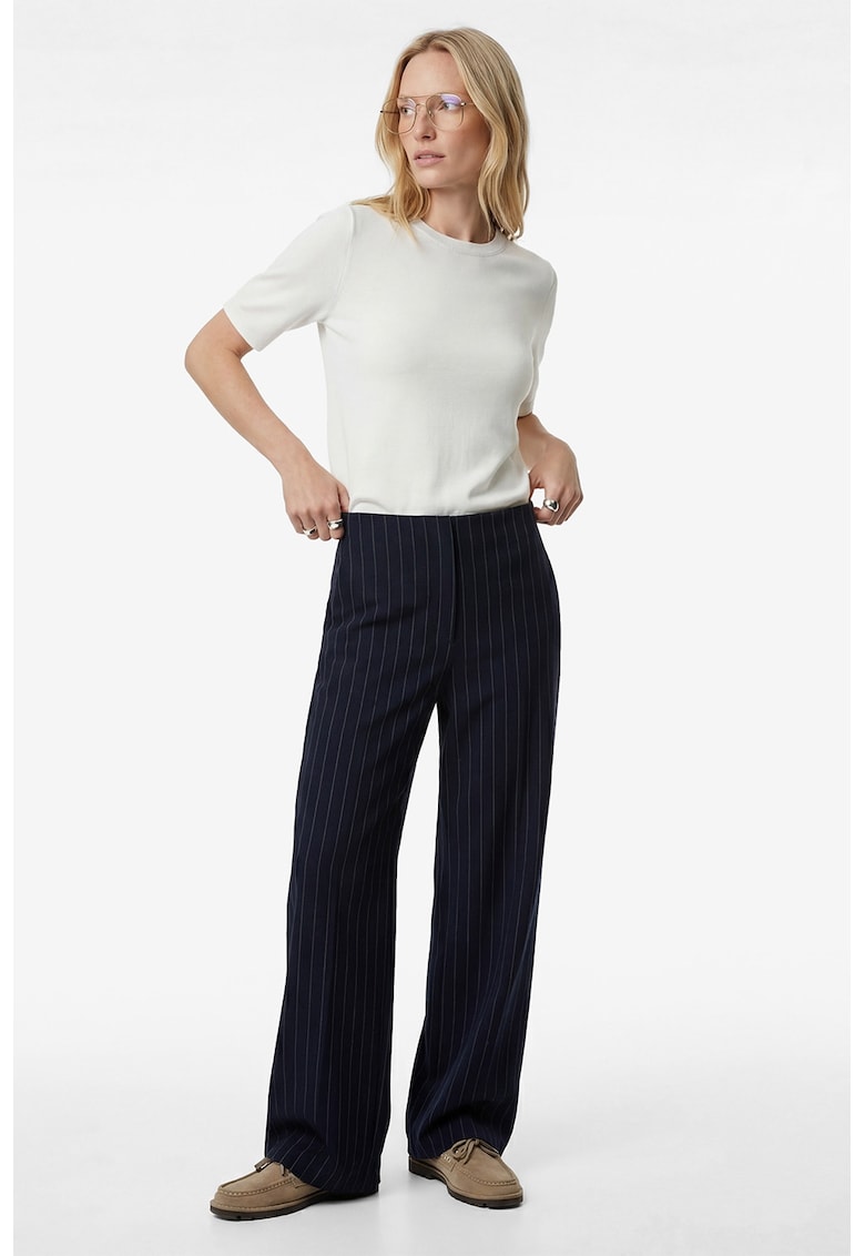 Pulover tricotat fin cu maneci scurte - Alb