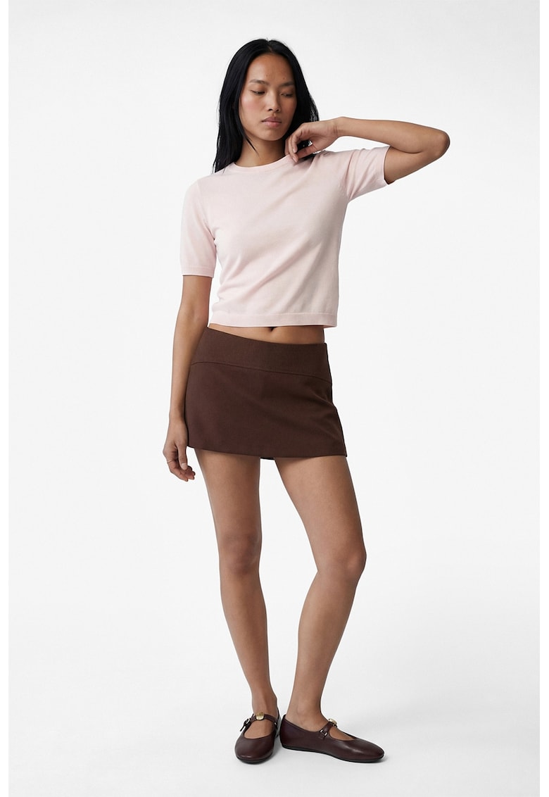 Pulover tricotat fin cu maneci scurte - Piersica