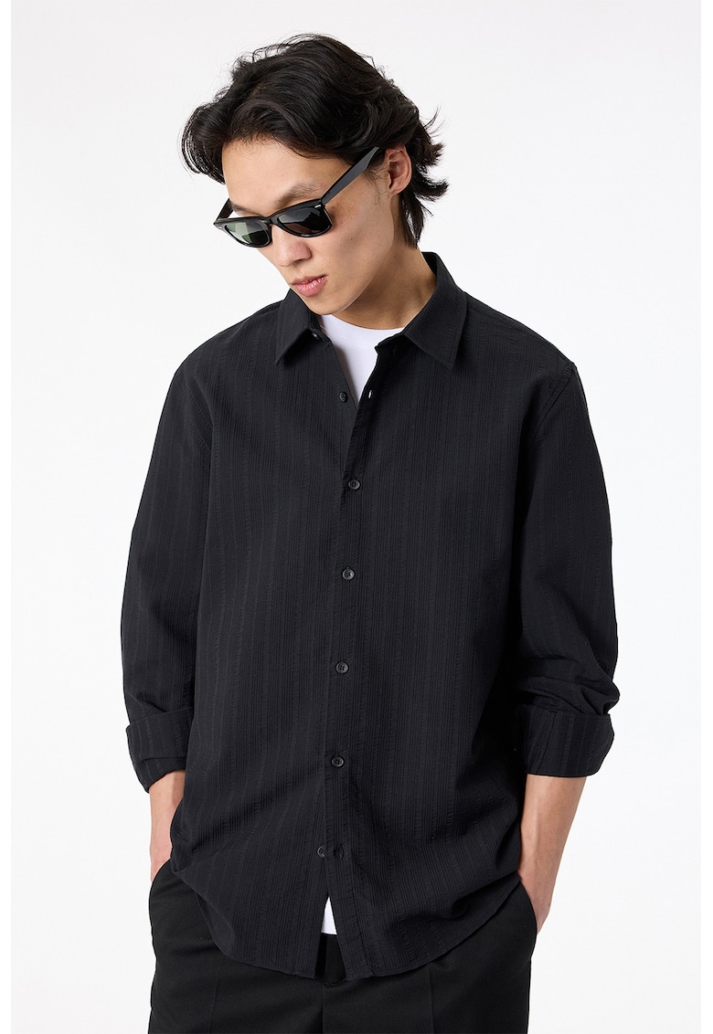 Camasa regular fit cu aspect texturat - Negru