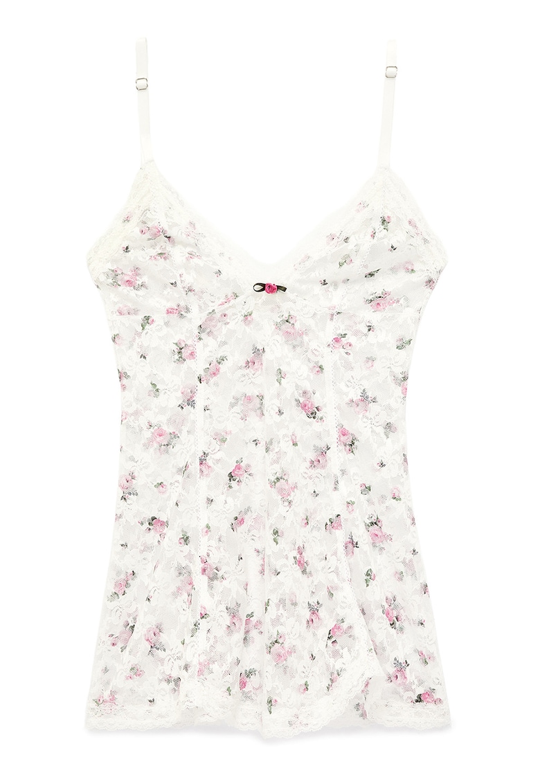 Camasa de noapte cu model floral - Alb murdar/Roz