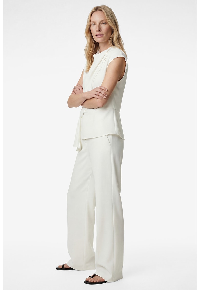 Bluza cu maneci scurte si segment drapat - Alb