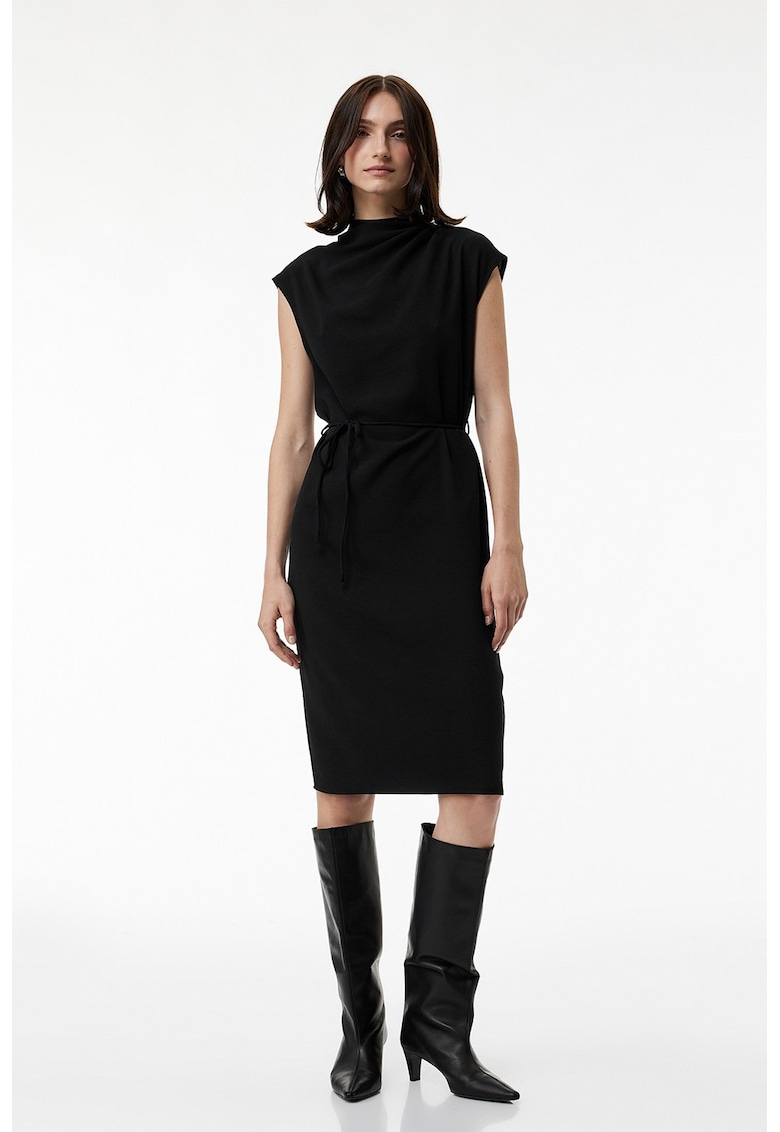 Rochie midi cu cordon in talie - Negru