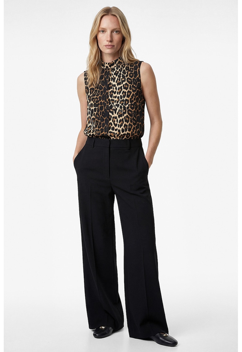 Top cu model animal print si guler scurt - Negru/Bej