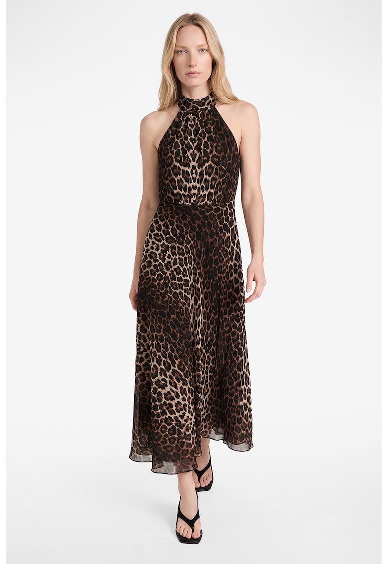 Rochie midi cu model animal print - Maro inchis/Bej