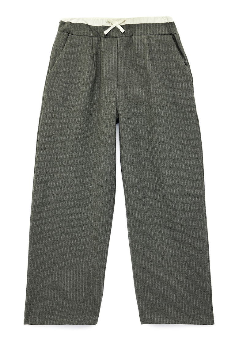 Pantaloni cu croiala ampla - model in dungi si banda elastica in talie - Gri inchis
