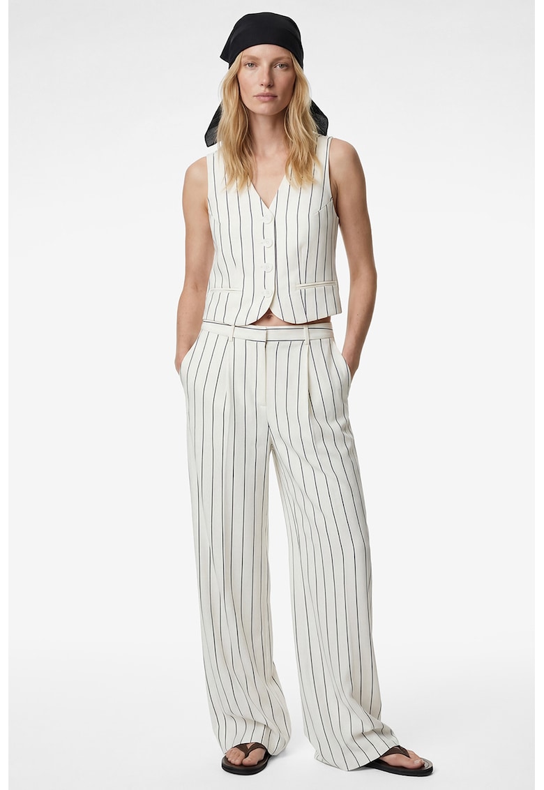 Pantaloni cu croiala ampla si model in dungi - Alb