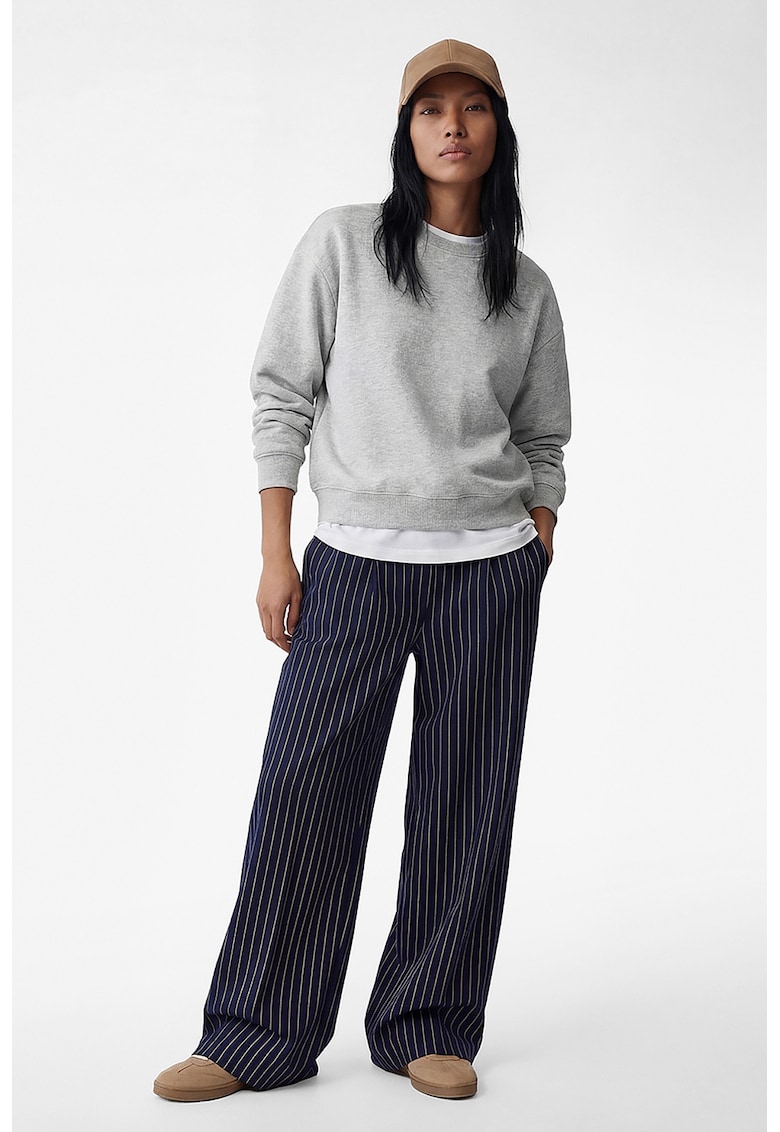 Pantaloni cu croiala ampla si model cu dungi discrete - Bleumarin