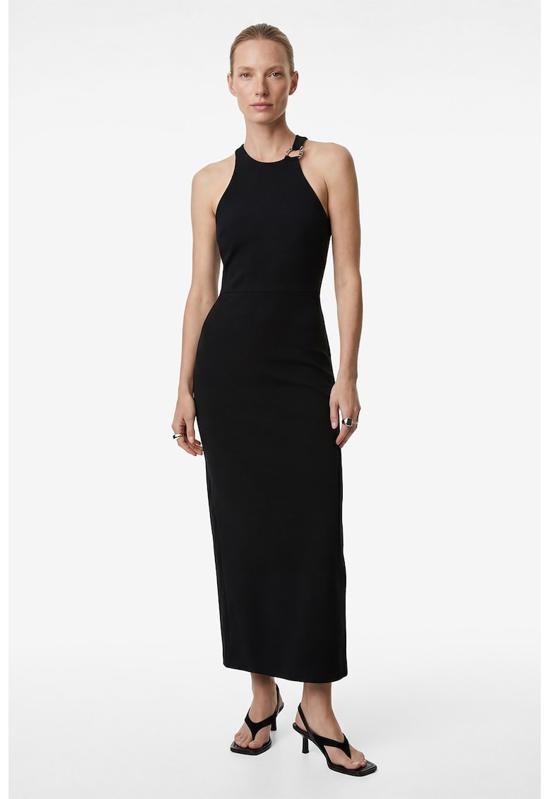 Rochie fara maneci cu detaliu metalic - Negru