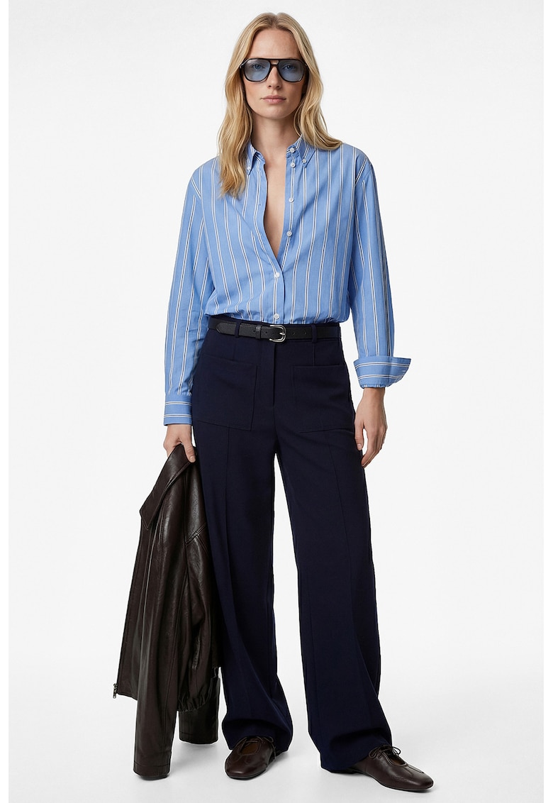 Pantaloni cu croiala ampla si curea - Bleumarin