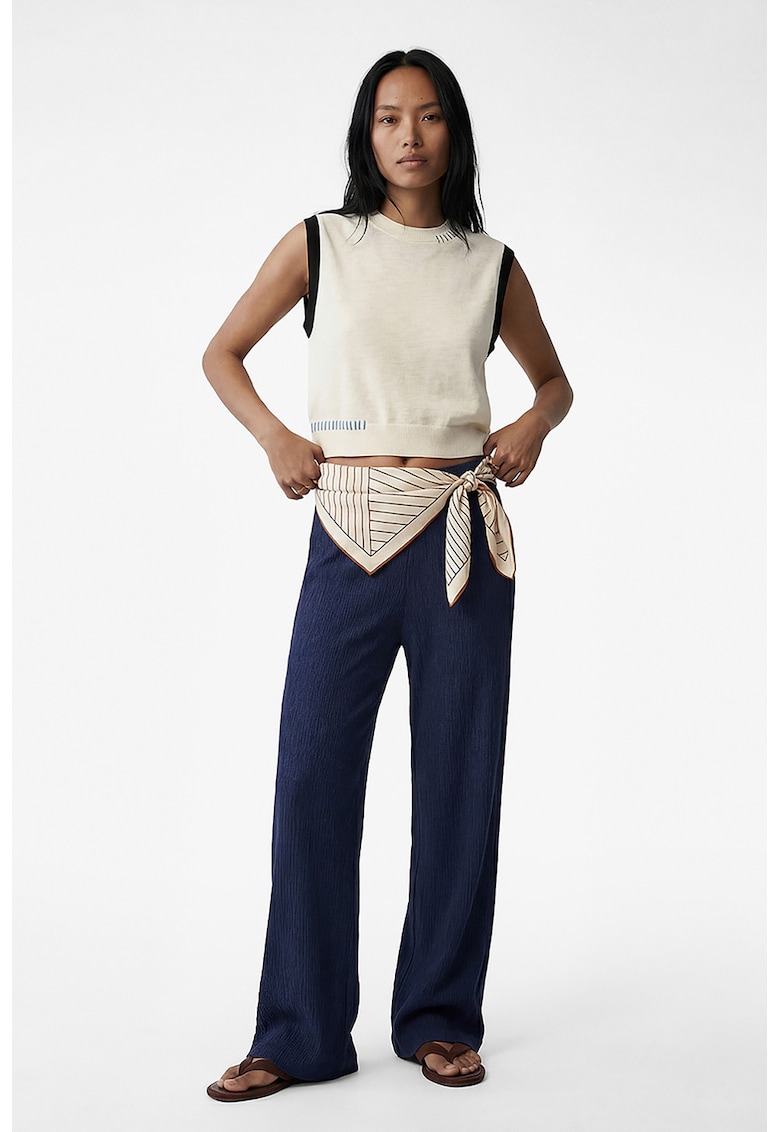 Pantaloni cu croiala dreapta si aspect texturat - Albastru inchis