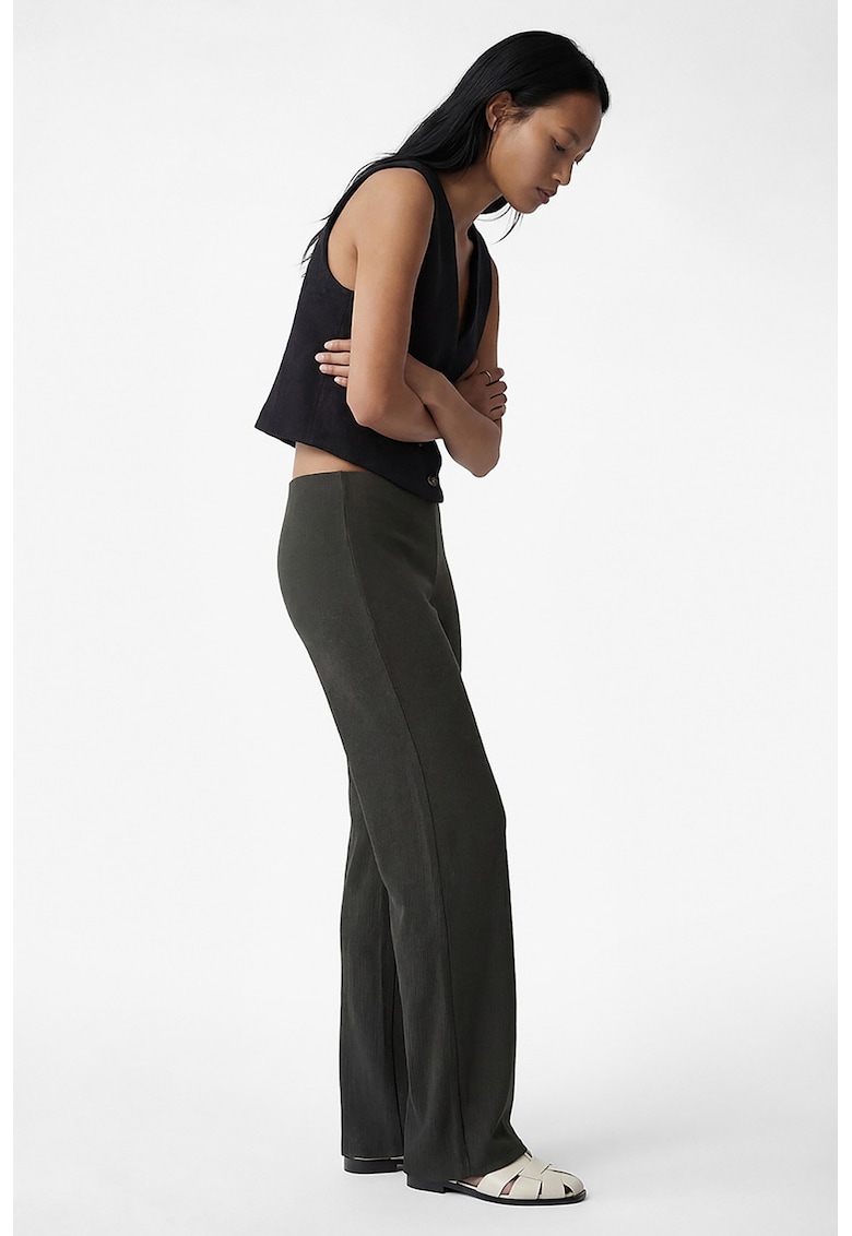 Pantaloni cu croiala dreapta si aspect texturat - Gri antracit