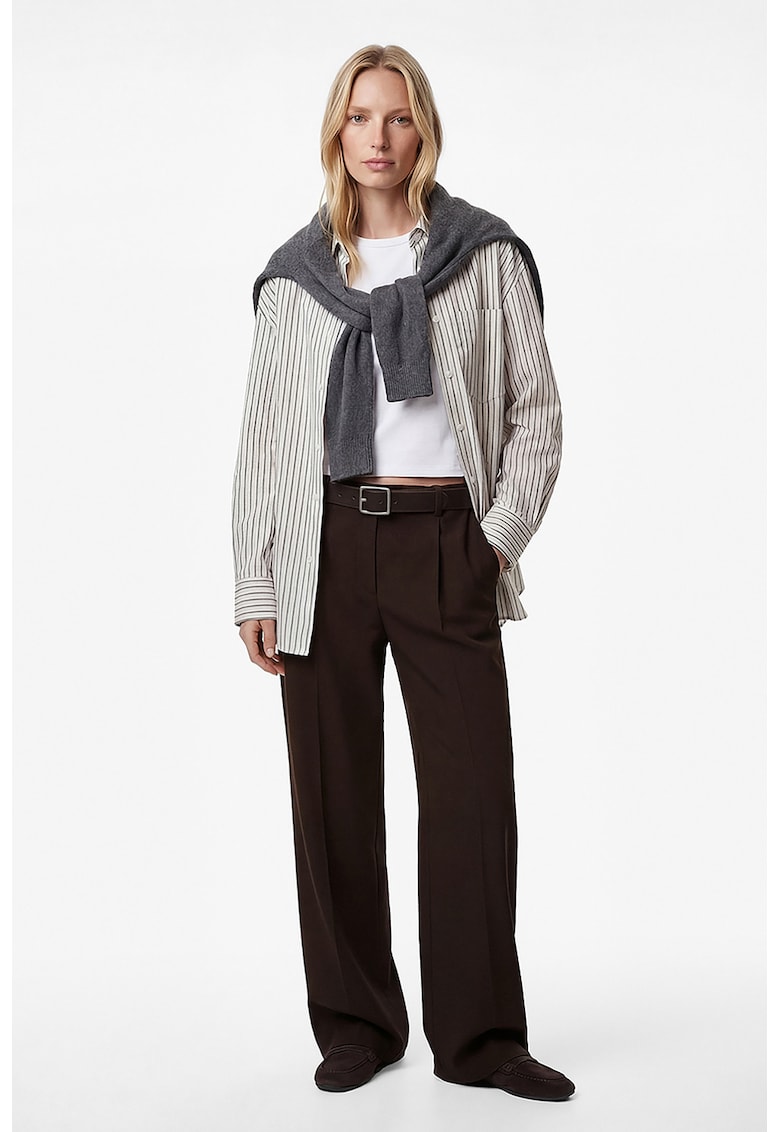 Pantaloni cu croiala ampla si pliuri - Maro inchis