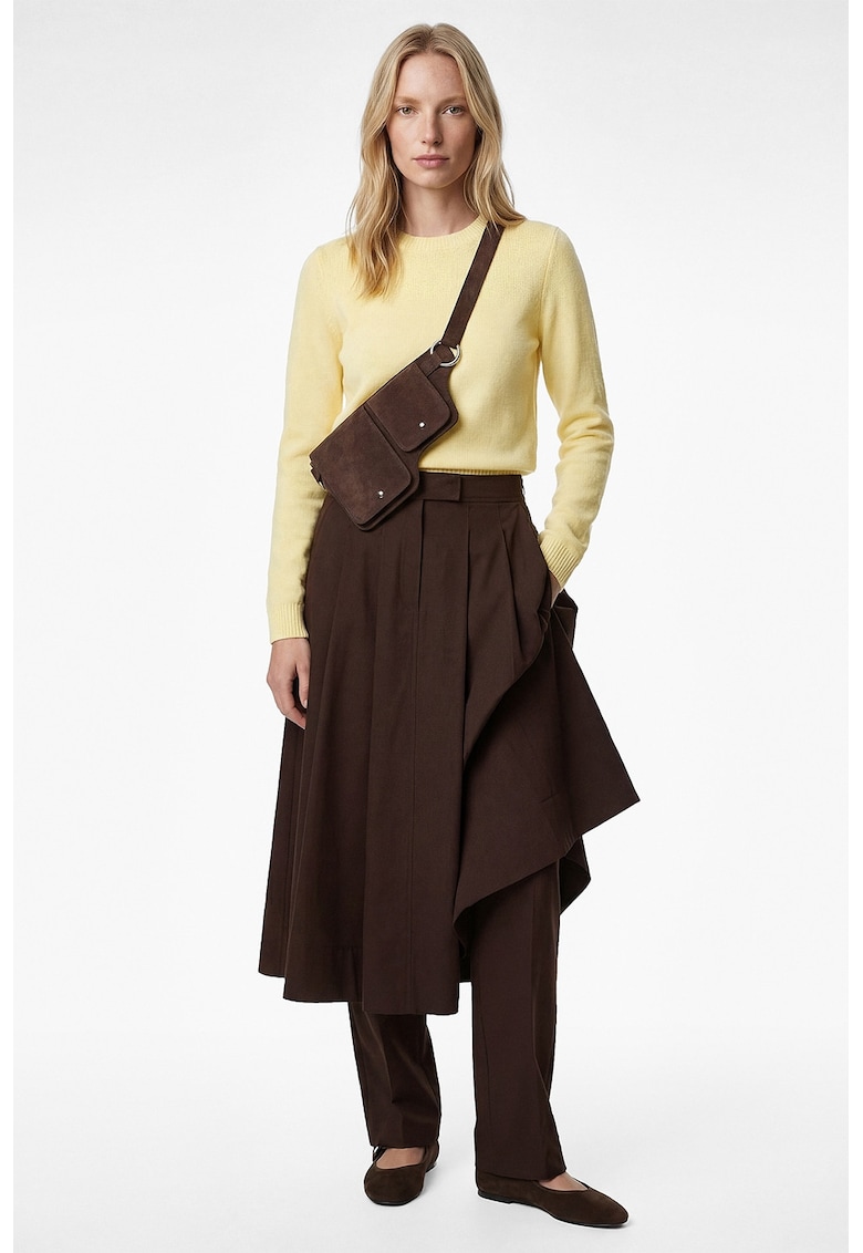 Pulover cu decolteu la baza gatului si margini striate - Galben pal