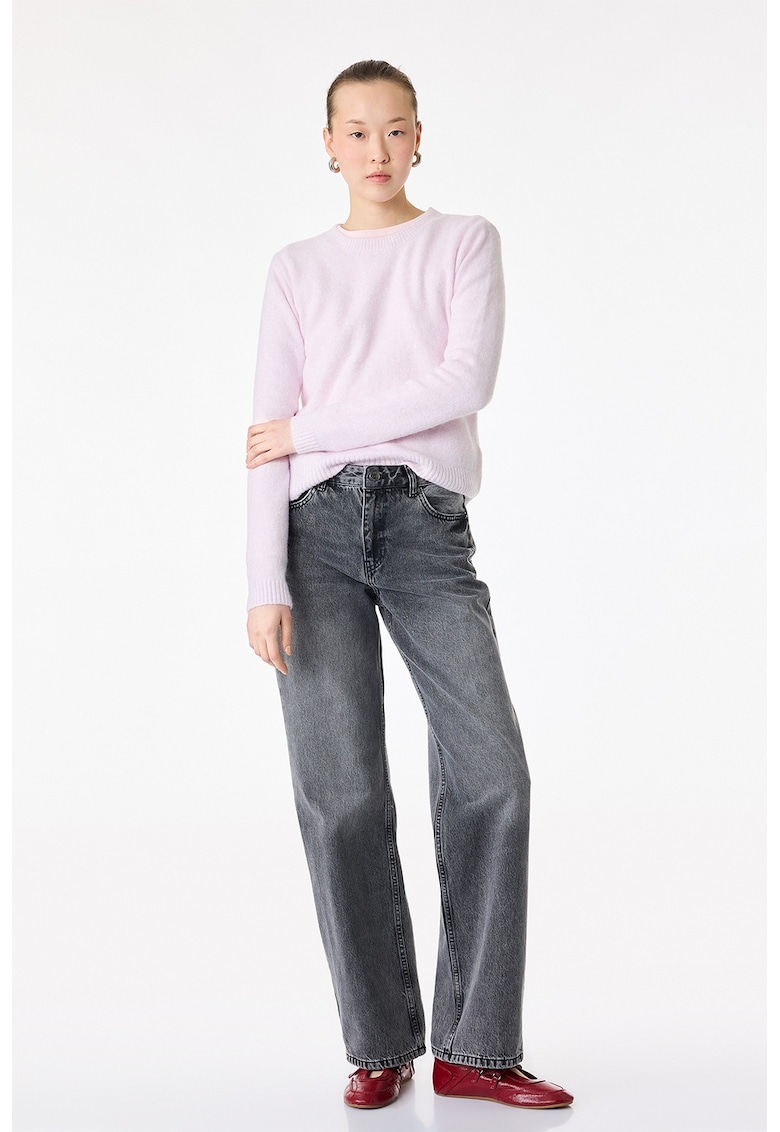 Pulover cu decolteu la baza gatului si margini striate - Lila