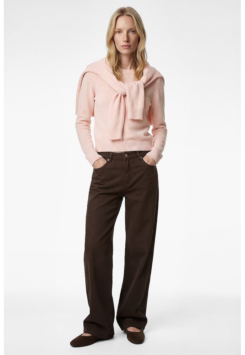 Pulover cu decolteu la baza gatului si margini striate - Piersica