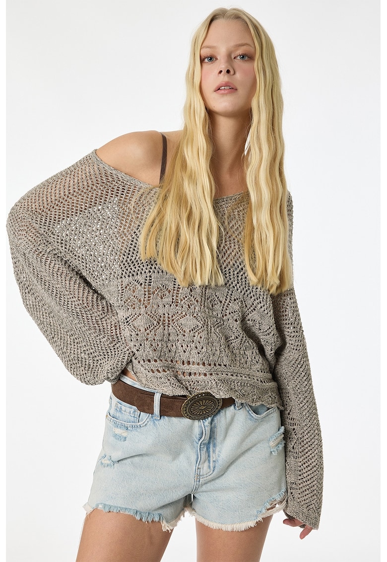 Pulover supradimensionat cu perforatii - Grej