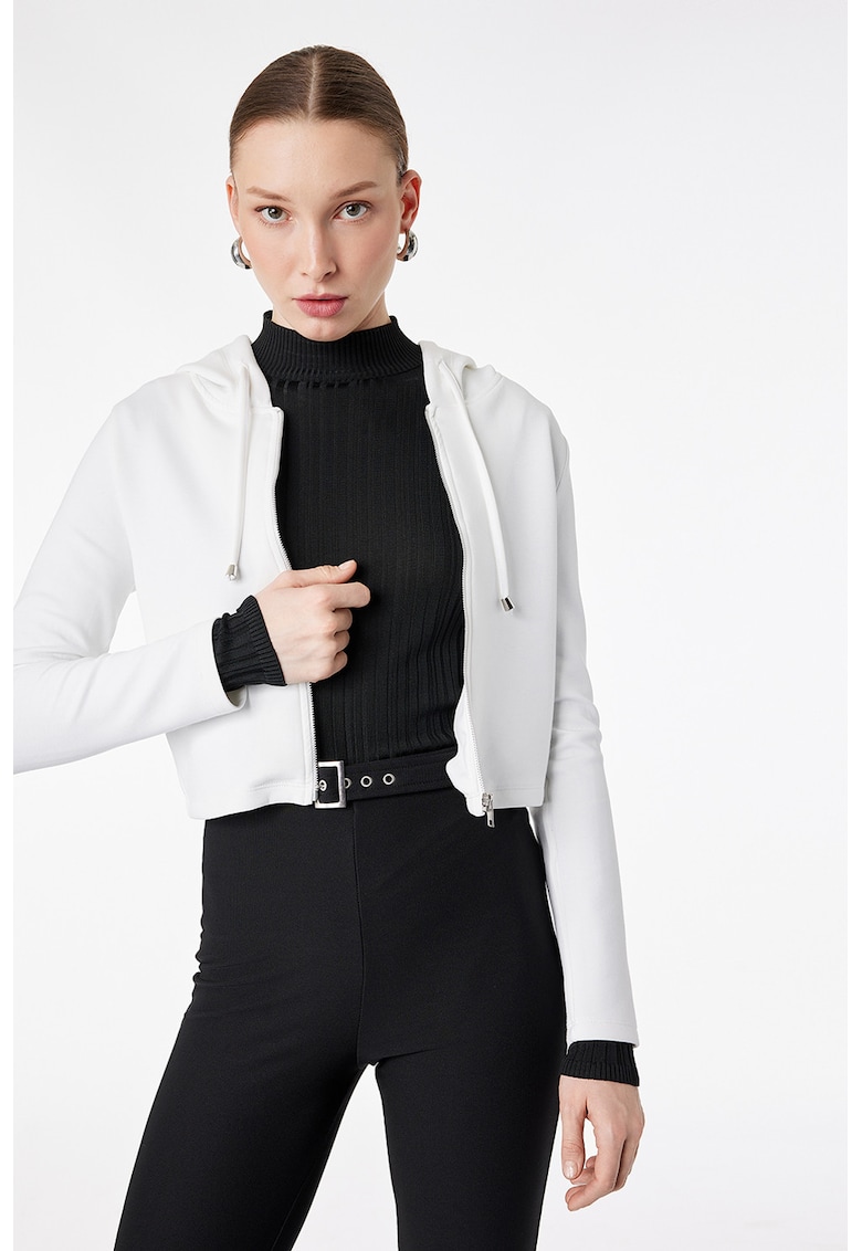 Hanorac cu fermoar si model uni - Alb