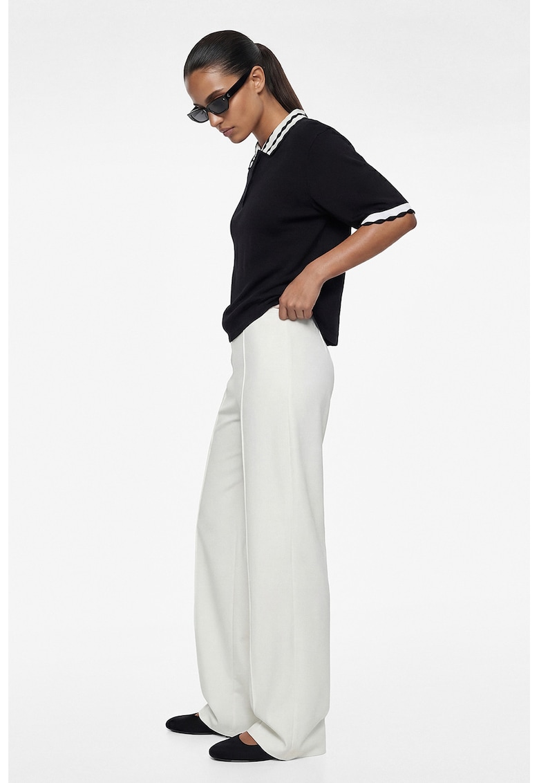 Pantaloni cu croiala ampla si model uni - Alb